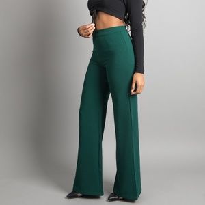 Yama | High Waist Wide Leg Trousers - Hunter Green
